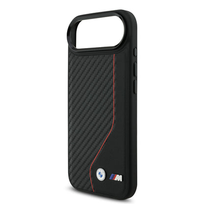 Apple iPhone 17 Air Kılıf BMW Orjinal Lisanslı M-safe Şarj Özellikli Metal BMW ve M Logolu PU Karbon Tasarımlı Kapak Kırmızı