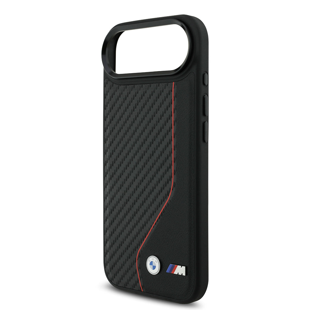 Apple iPhone 17 Air Case BMW Original Licensed M-safe Charging Feature Metal BMW and M Logo PU Carbon Design Cover Red