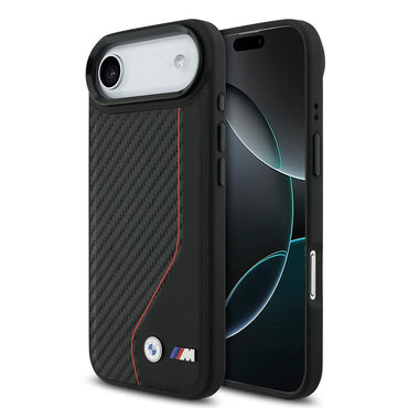 Apple iPhone 17 Air Case BMW Original Licensed M-safe Charging Feature Metal BMW and M Logo PU Carbon Design Cover Red
