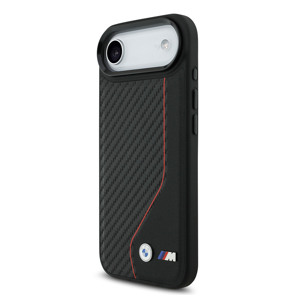 Apple iPhone 17 Air Kılıf BMW Orjinal Lisanslı M-safe Şarj Özellikli Metal BMW ve M Logolu PU Karbon Tasarımlı Kapak Kırmızı