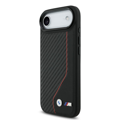 Apple iPhone 17 Air Kılıf BMW Orjinal Lisanslı M-safe Şarj Özellikli Metal BMW ve M Logolu PU Karbon Tasarımlı Kapak Kırmızı