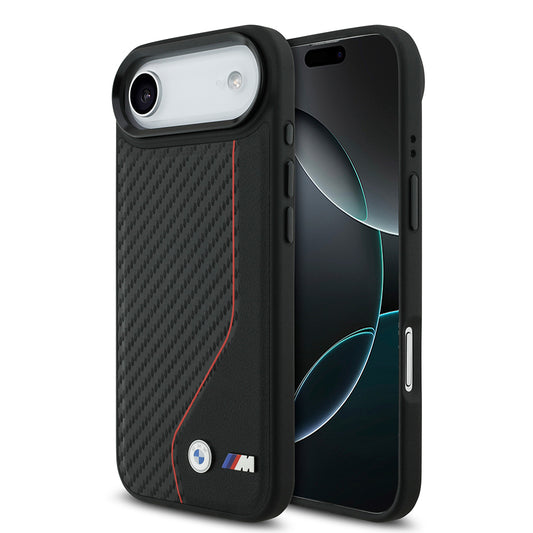 Apple iPhone 17 Air Kılıf BMW Orjinal Lisanslı M-safe Şarj Özellikli Metal BMW ve M Logolu PU Karbon Tasarımlı Kapak Kırmızı