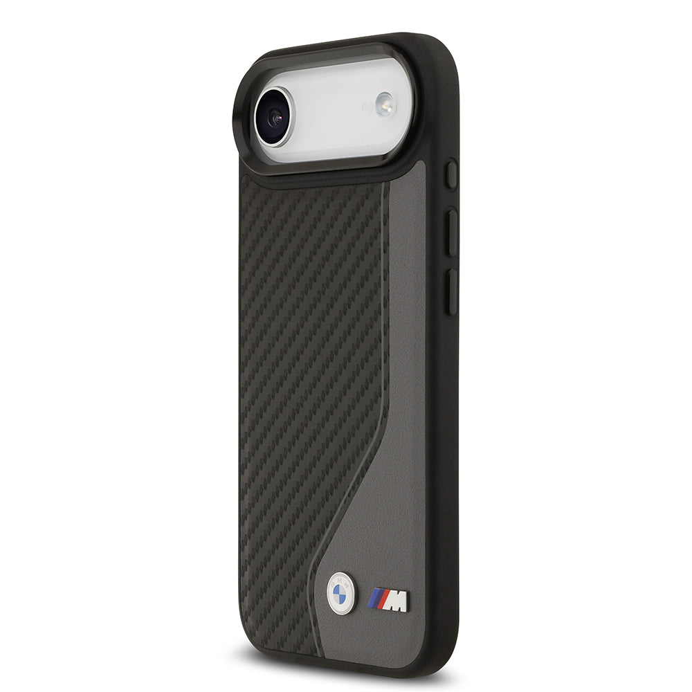 Apple iPhone 17 Air Kılıf BMW Orjinal Lisanslı M-safe Şarj Özellikli Metal BMW ve M Logolu PU Karbon Tasarımlı Kapak Siyah