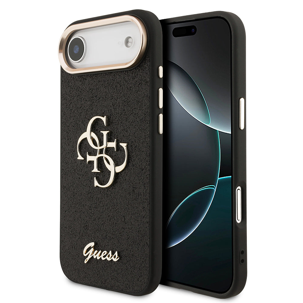 Apple iPhone 17 Air Kılıf Guess Orjinal Lisanslı 4G Büyük Metal Kamera Çerçeveli ve Logolu Glitter Kapak Pembe