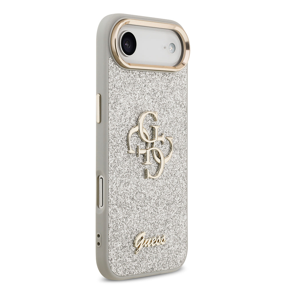 Apple iPhone 17 Air Kılıf Guess Orjinal Lisanslı 4G Büyük Metal Kamera Çerçeveli ve Logolu Glitter Kapak Pembe