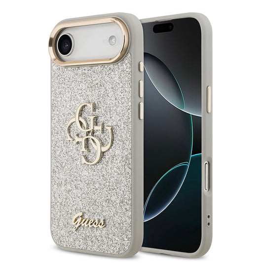 Apple iPhone 17 Air Case Guess Original Licensed 4G Large Metal Camera Frame and Logo Glitter Cover Gray