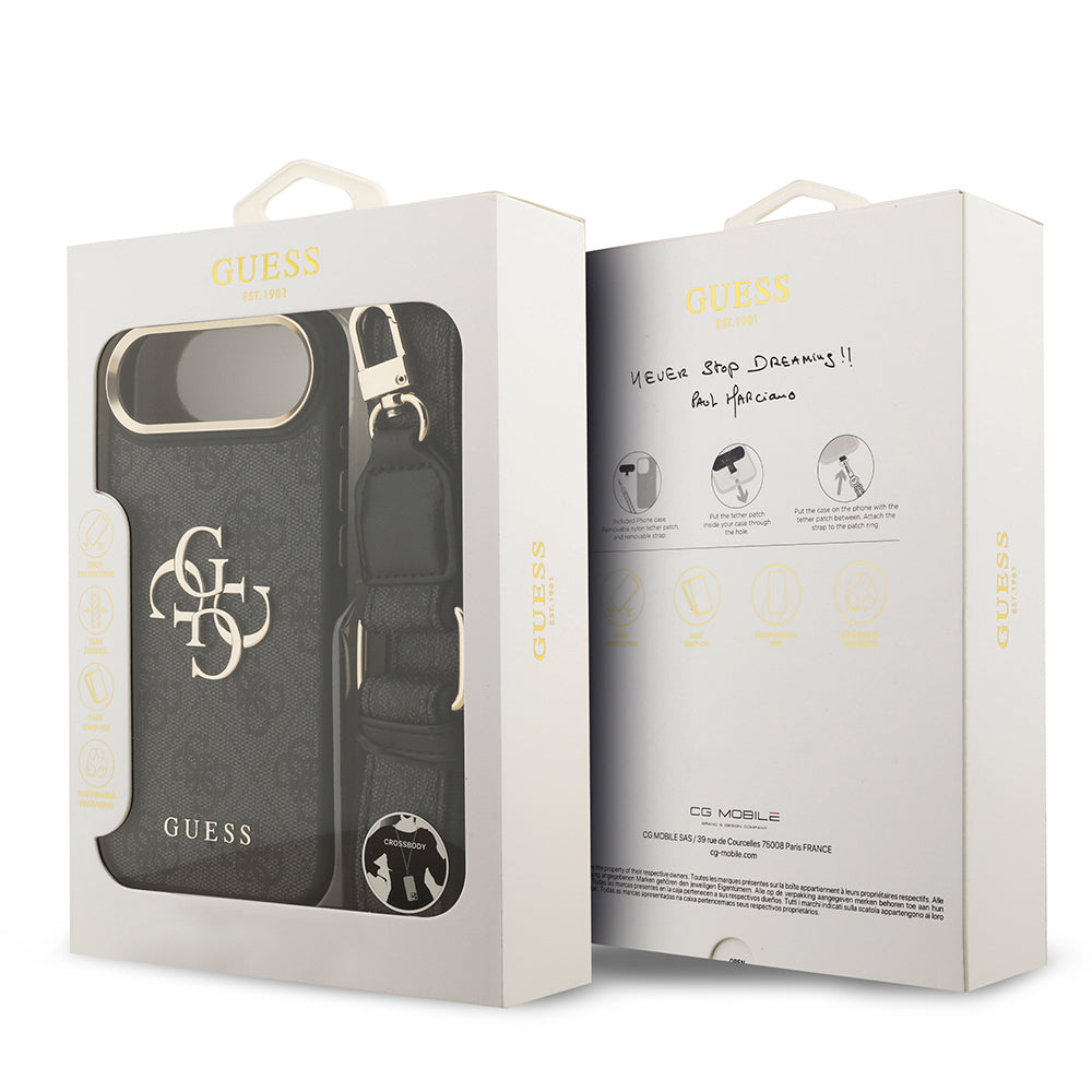 Apple iPhone 17 Air Kılıf Guess Orjinal Lisanslı 4G Büyük Metal Logolu Kalın Askılı Kapak Kahverengi