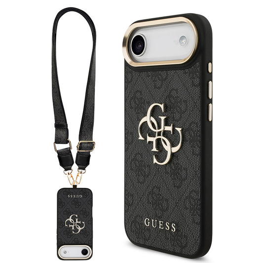 Apple iPhone 17 Air Case Guess Original Licensed 4G Large Metal Logo Thick Strap Cover Black