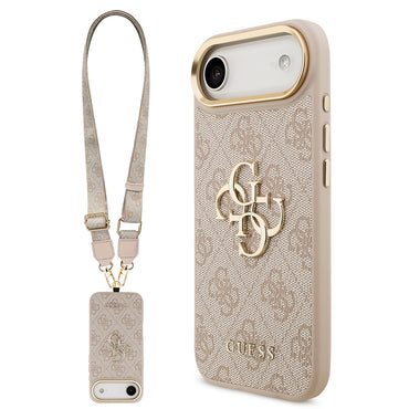 Apple iPhone 17 Air Case Guess Original Licensed 4G Large Metal Logo Thick Strap Cover Pink