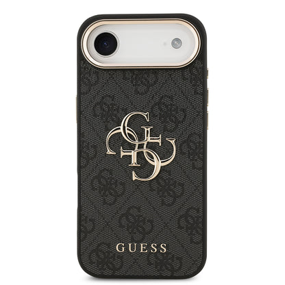 Apple iPhone 17 Air Kılıf Guess Orjinal Lisanslı Gold Metal Kamera Çerçeveli 4G Desenli Metal Büyük 4G ve Yazı Logolu Kapak Siyah