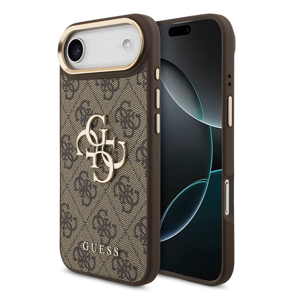 Apple iPhone 17 Air Kılıf Guess Orjinal Lisanslı Gold Metal Kamera Çerçeveli 4G Desenli Metal Büyük 4G ve Yazı Logolu Kapak