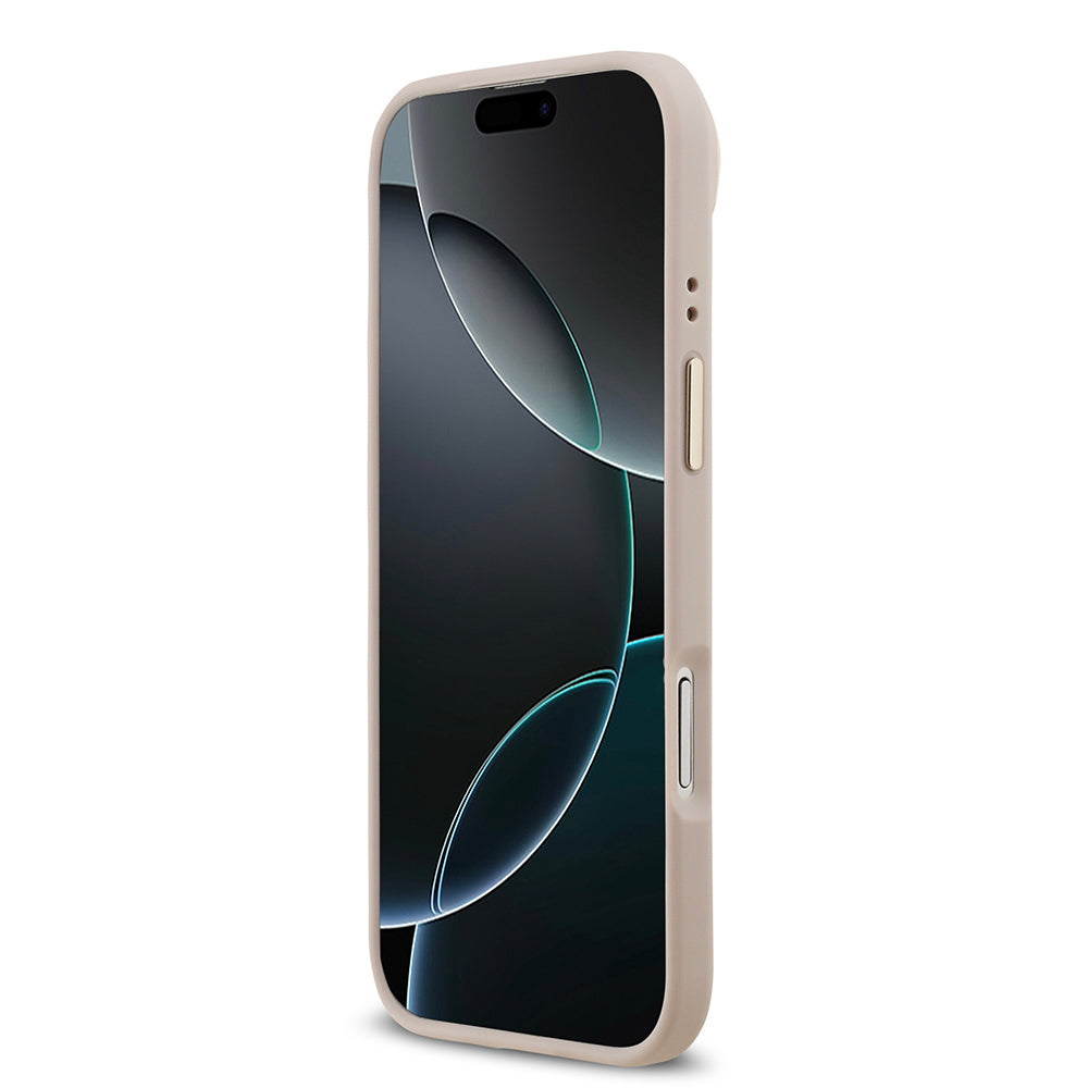 Apple iPhone 17 Air Kılıf Guess Orjinal Lisanslı M-safe Şarj Özellikli Gold Metal Kamera Çerçeveli PU Deri 4G Desenli Yazı Logolu Kapak Siyah