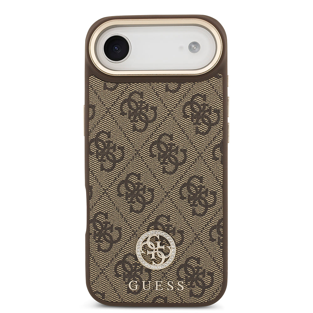 Apple iPhone 17 Air Kılıf Guess Orjinal Lisanslı M-safe Şarj Özellikli Gold Metal Kamera Çerçeveli Taşlı 4G Logolu Kapak Siyah