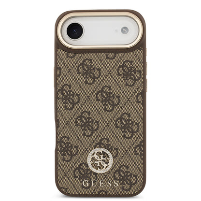 Apple iPhone 17 Air Kılıf Guess Orjinal Lisanslı M-safe Şarj Özellikli Gold Metal Kamera Çerçeveli Taşlı 4G Logolu Kapak Siyah