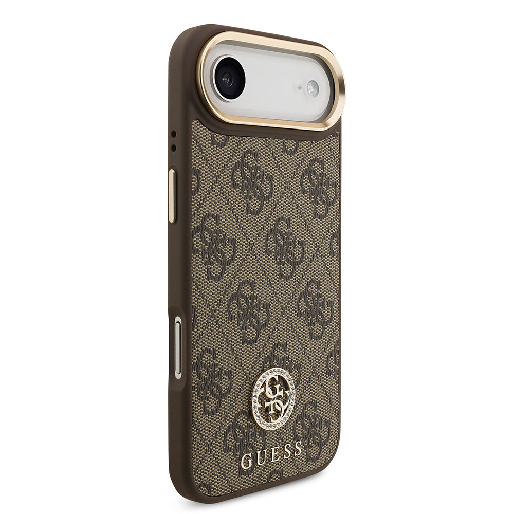 Apple iPhone 17 Air Kılıf Guess Orjinal Lisanslı M-safe Şarj Özellikli Gold Metal Kamera Çerçeveli Taşlı 4G Logolu Kapak Siyah
