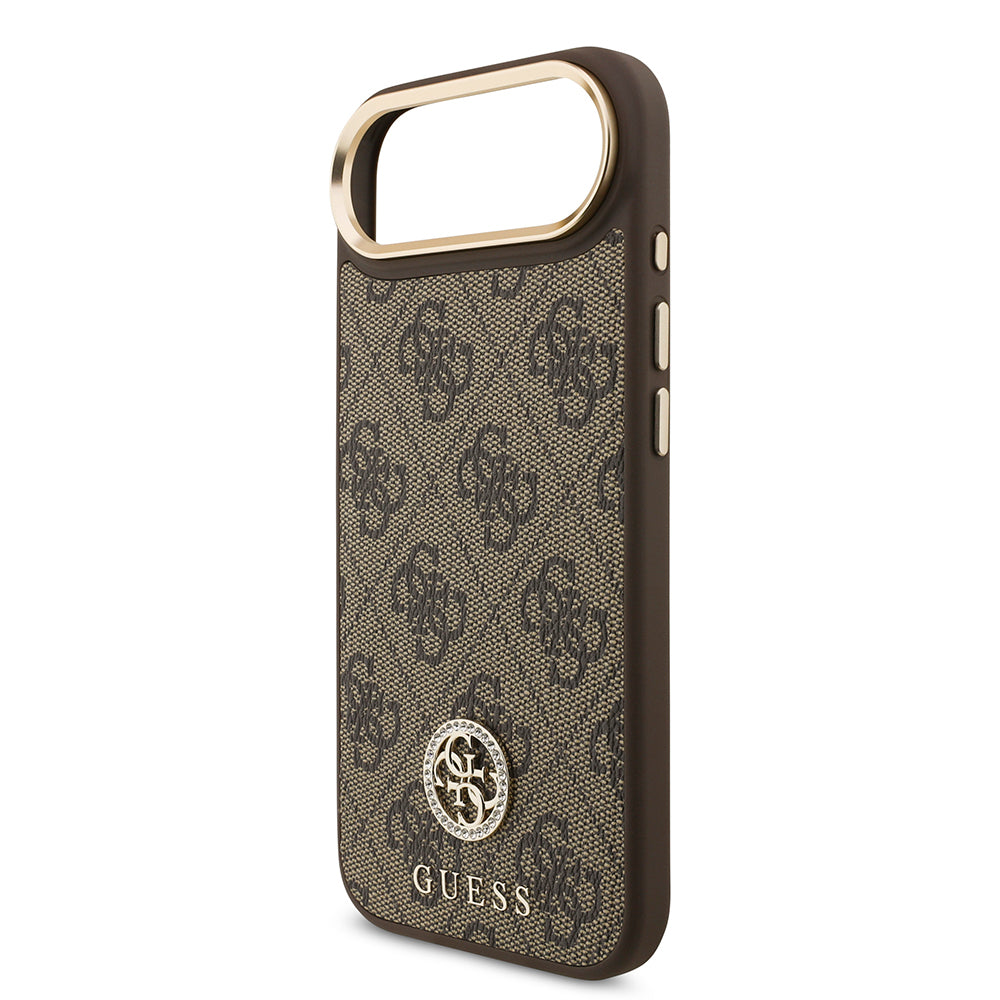 Apple iPhone 17 Air Kılıf Guess Orjinal Lisanslı M-safe Şarj Özellikli Gold Metal Kamera Çerçeveli Taşlı 4G Logolu Kapak Siyah