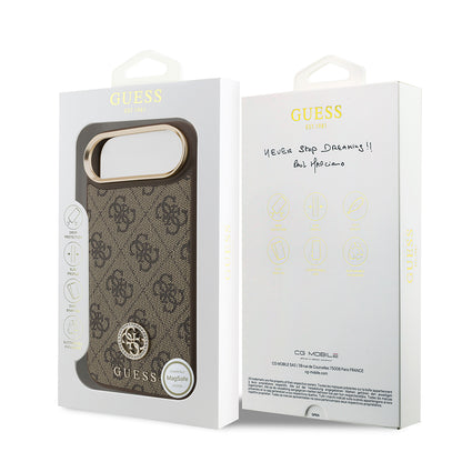 Apple iPhone 17 Air Kılıf Guess Orjinal Lisanslı M-safe Şarj Özellikli Gold Metal Kamera Çerçeveli Taşlı 4G Logolu Kapak Siyah
