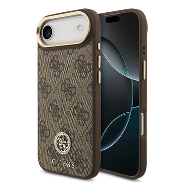 Apple iPhone 17 Air Kılıf Guess Orjinal Lisanslı M-safe Şarj Özellikli Gold Metal Kamera Çerçeveli Taşlı 4G Logolu Kapak Siyah