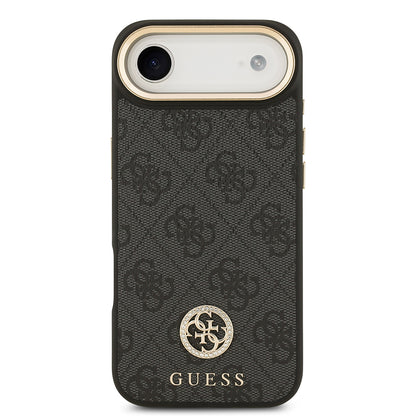 Apple iPhone 17 Air Kılıf Guess Orjinal Lisanslı M-safe Şarj Özellikli Gold Metal Kamera Çerçeveli Taşlı 4G Logolu Kapak Siyah