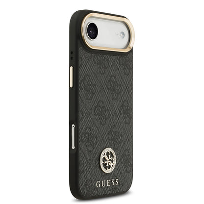 Apple iPhone 17 Air Kılıf Guess Orjinal Lisanslı M-safe Şarj Özellikli Gold Metal Kamera Çerçeveli Taşlı 4G Logolu Kapak Siyah