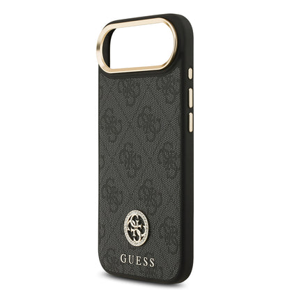 Apple iPhone 17 Air Kılıf Guess Orjinal Lisanslı M-safe Şarj Özellikli Gold Metal Kamera Çerçeveli Taşlı 4G Logolu Kapak Siyah