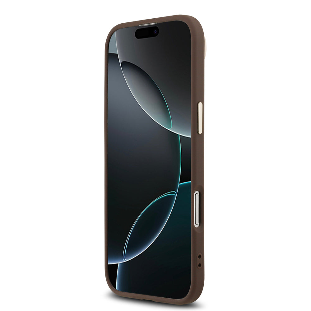 Apple iPhone 17 Air Kılıf Guess Orjinal Lisanslı M-safe Şarj Özellikli Gold Metal Kamera Çerçeveli Taşlı Üçgen Logo 4G Desenli Kapak Siyah