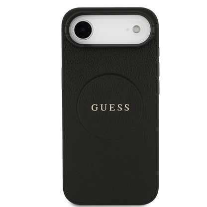 Apple iPhone 17 Air Kılıf Guess Orjinal Lisanslı M-safe Şarj Özellikli Yazı Logolu PU Deri Kapak Siyah
