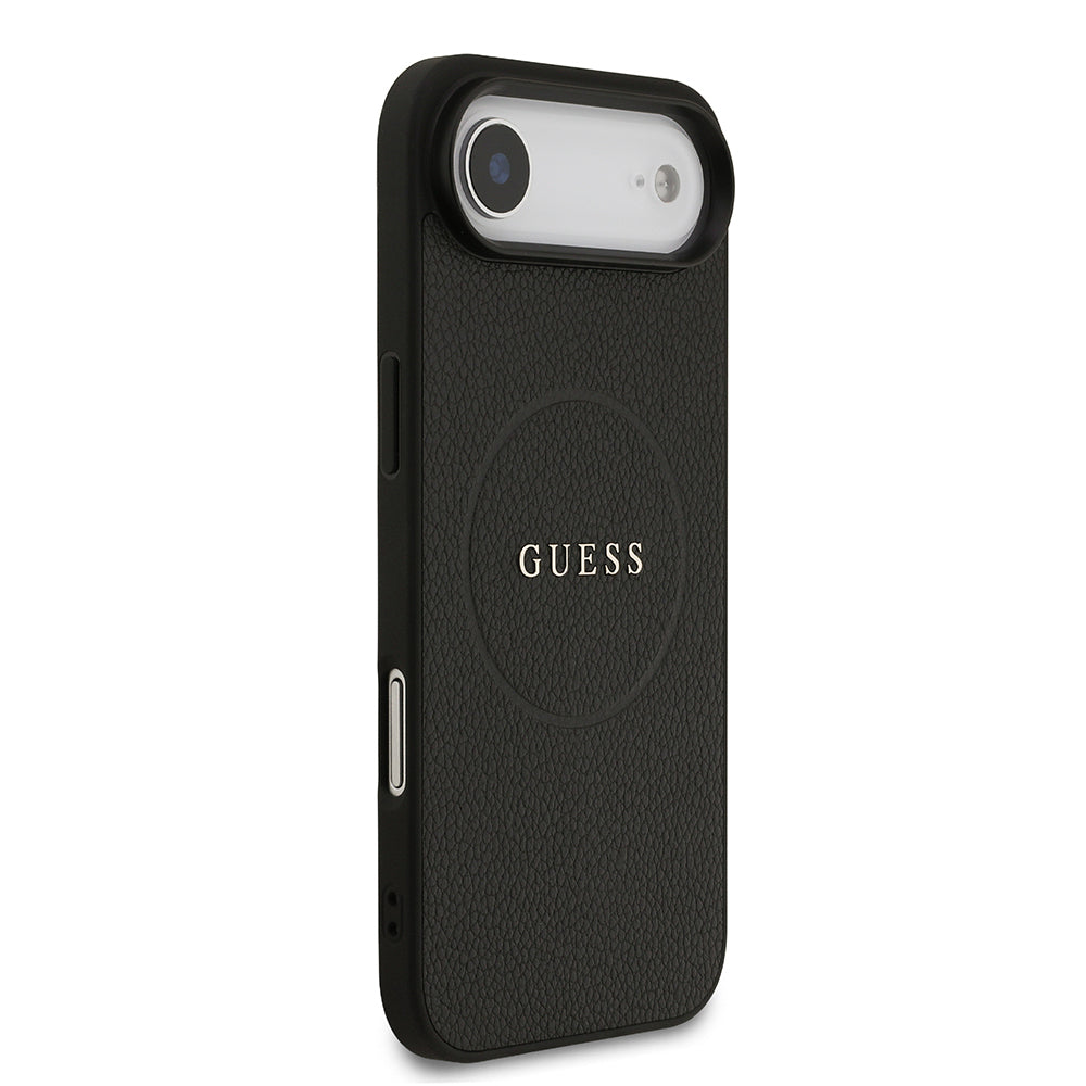 Apple iPhone 17 Air Kılıf Guess Orjinal Lisanslı M-safe Şarj Özellikli Yazı Logolu PU Deri Kapak Siyah