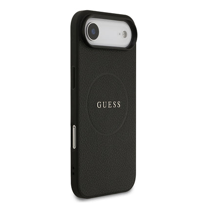 Apple iPhone 17 Air Kılıf Guess Orjinal Lisanslı M-safe Şarj Özellikli Yazı Logolu PU Deri Kapak Siyah