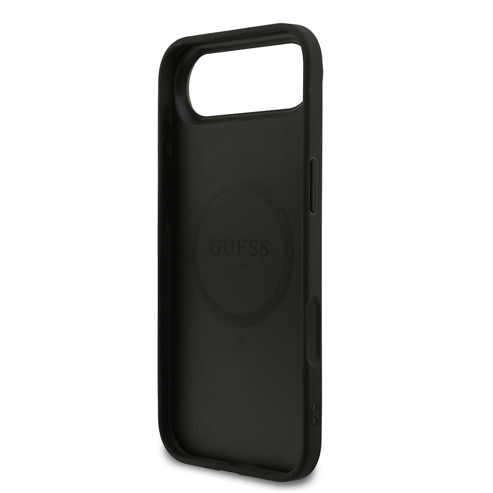 Apple iPhone 17 Air Kılıf Guess Orjinal Lisanslı M-safe Şarj Özellikli Yazı Logolu PU Deri Kapak Siyah