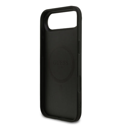 Apple iPhone 17 Air Kılıf Guess Orjinal Lisanslı M-safe Şarj Özellikli Yazı Logolu PU Deri Kapak Siyah