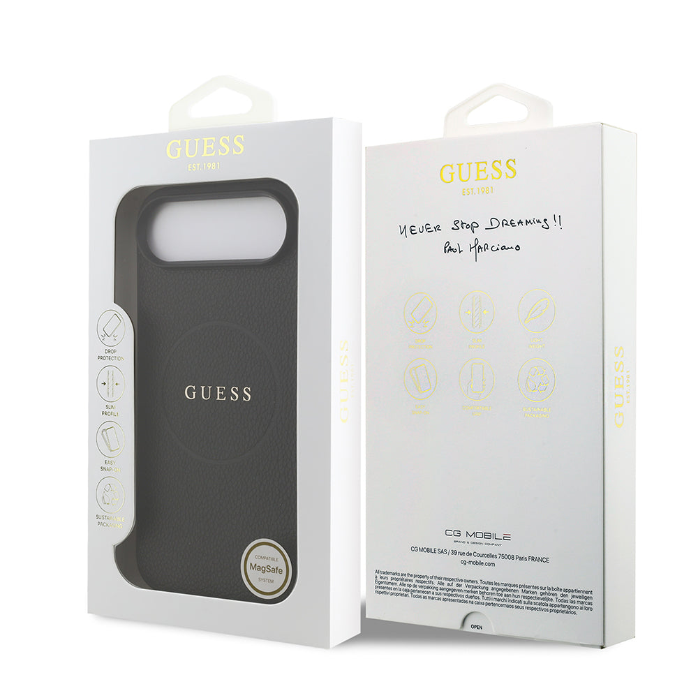 Apple iPhone 17 Air Case Guess Original Licensed M-safe Charging Feature PU Leather Cover with Logo Black