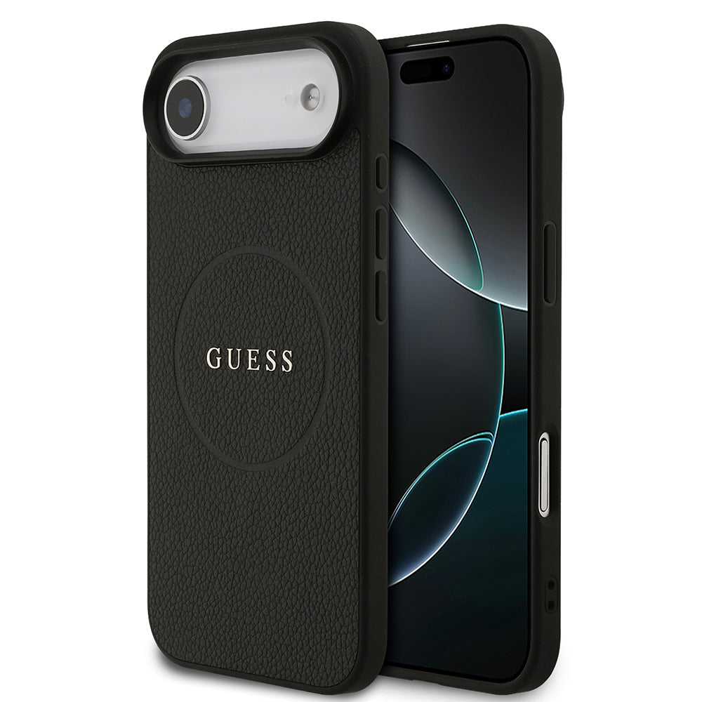Apple iPhone 17 Air Kılıf Guess Orjinal Lisanslı M-safe Şarj Özellikli Yazı Logolu PU Deri Kapak Siyah