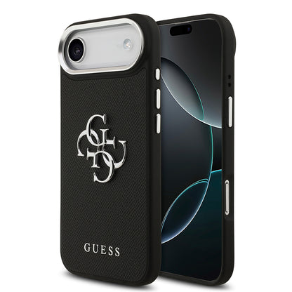 Apple iPhone 17 Air Kılıf Guess Orjinal Lisanslı PU Deri 4G Büyük Metal Logo Dizaynlı Kapak Siyah