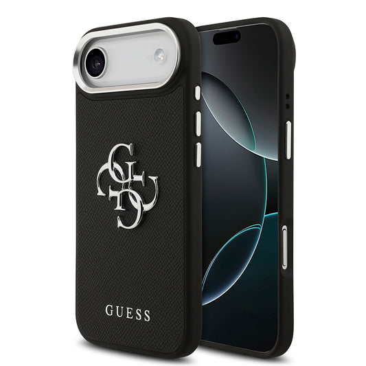 Apple iPhone 17 Air Kılıf Guess Orjinal Lisanslı PU Deri 4G Büyük Metal Logo Dizaynlı Kapak Siyah