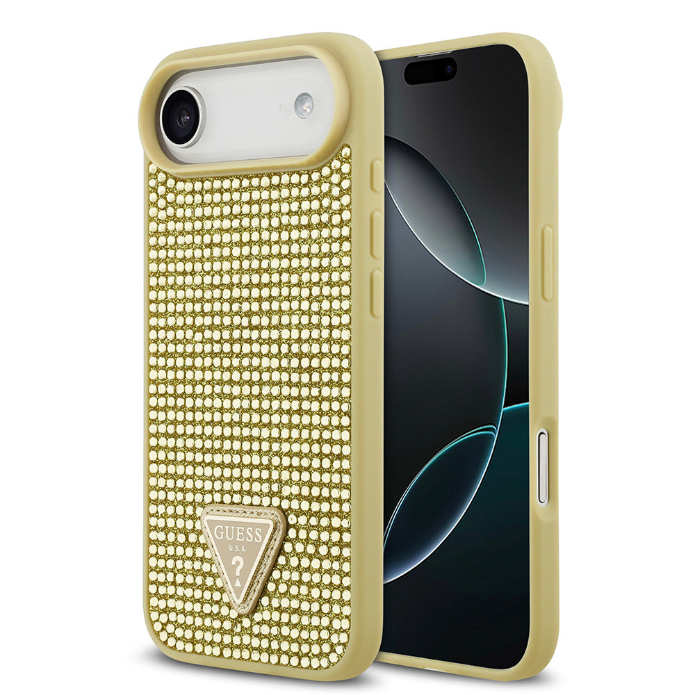 Apple iPhone 17 Air Kılıf Guess Orjinal Lisanslı Taşlı Arka Yüzey Üçgen Logolu Kapak Gümüş