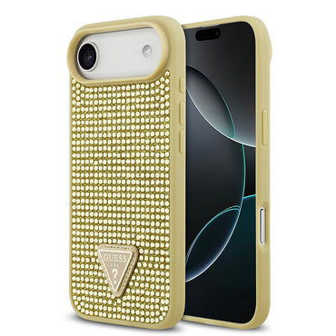 Apple iPhone 17 Air Kılıf Guess Orjinal Lisanslı Taşlı Arka Yüzey Üçgen Logolu Kapak Gold