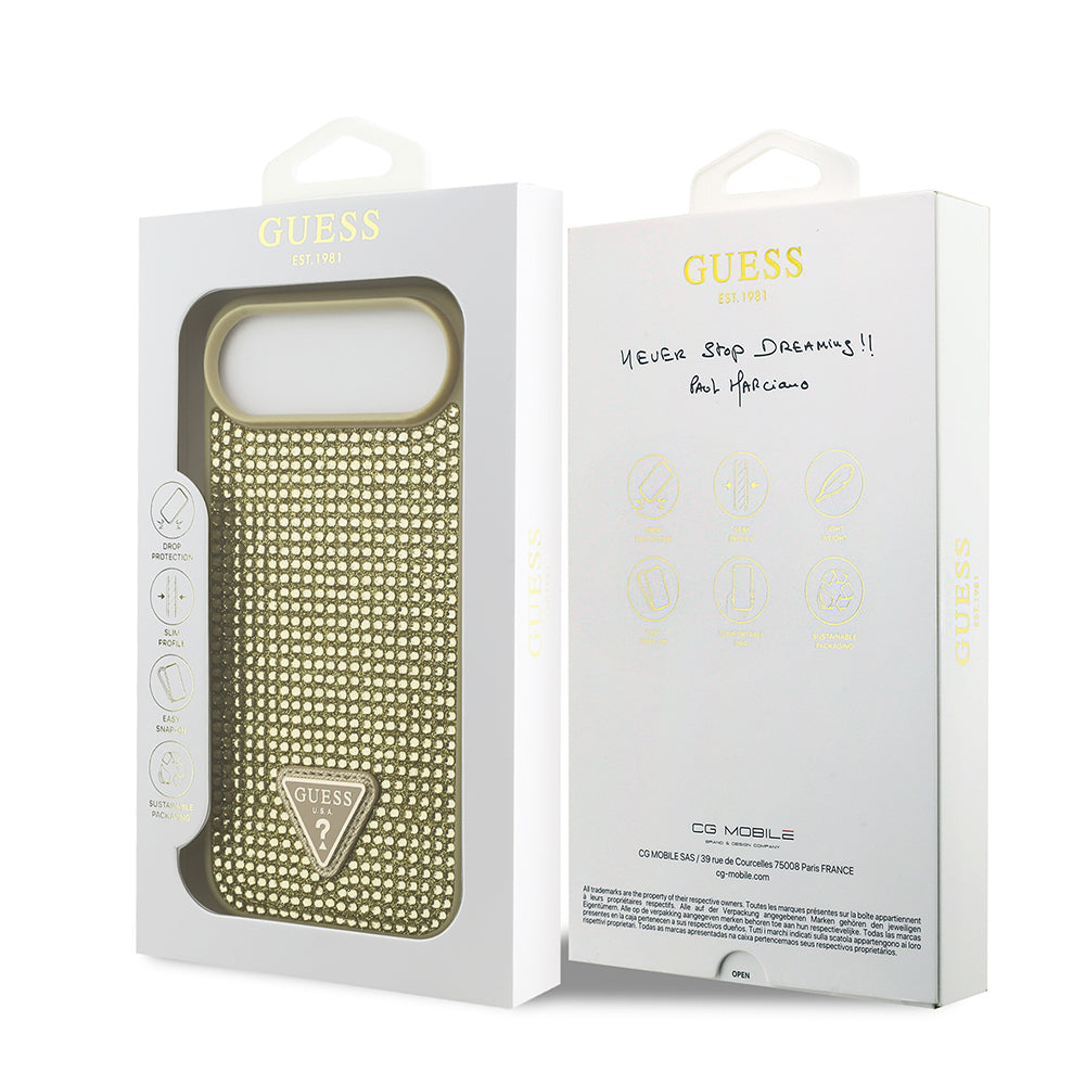 Apple iPhone 17 Air Kılıf Guess Orjinal Lisanslı Taşlı Arka Yüzey Üçgen Logolu Kapak Pembe