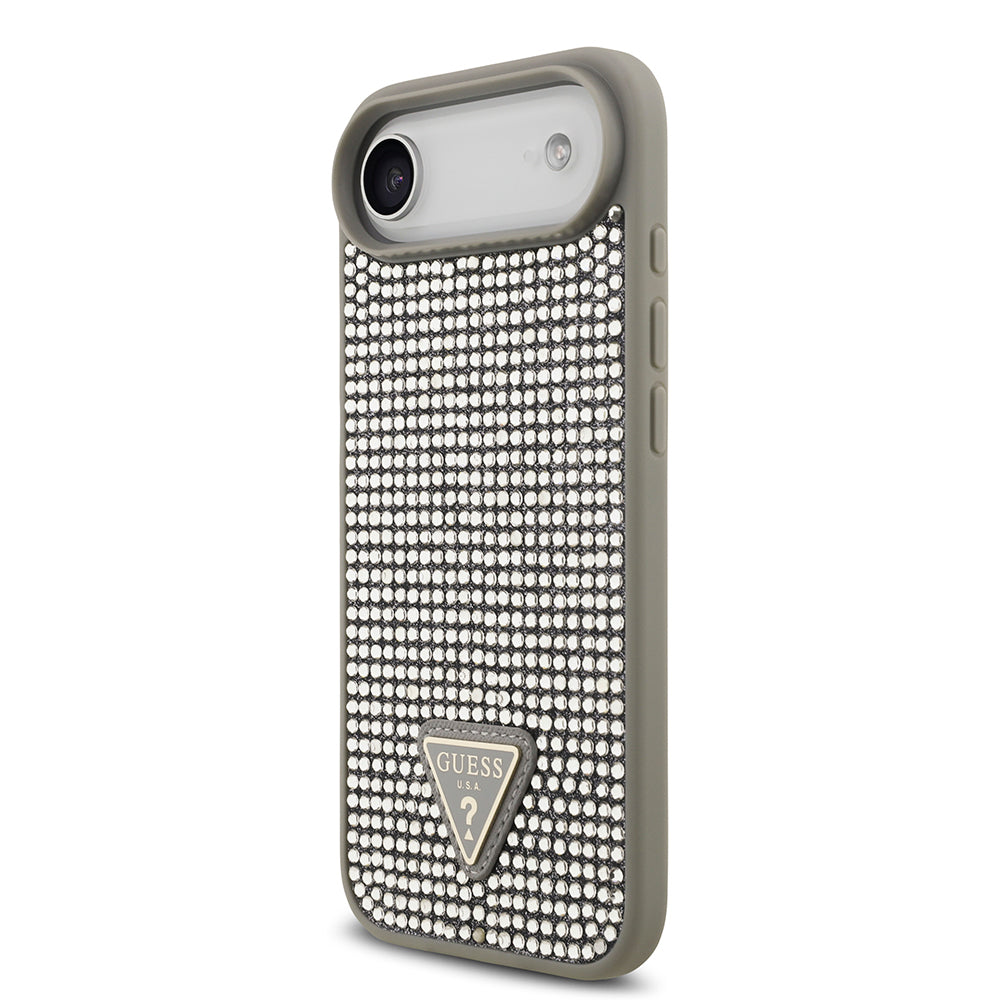 Apple iPhone 17 Air Kılıf Guess Orjinal Lisanslı Taşlı Arka Yüzey Üçgen Logolu Kapak Gümüş