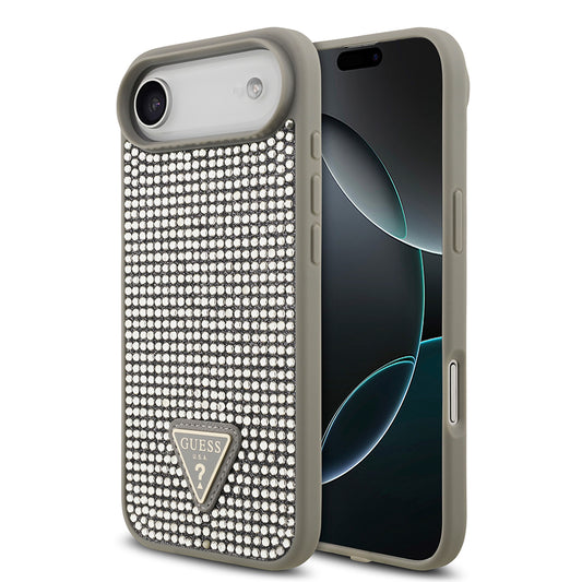 Apple iPhone 17 Air Kılıf Guess Orjinal Lisanslı Taşlı Arka Yüzey Üçgen Logolu Kapak Gümüş
