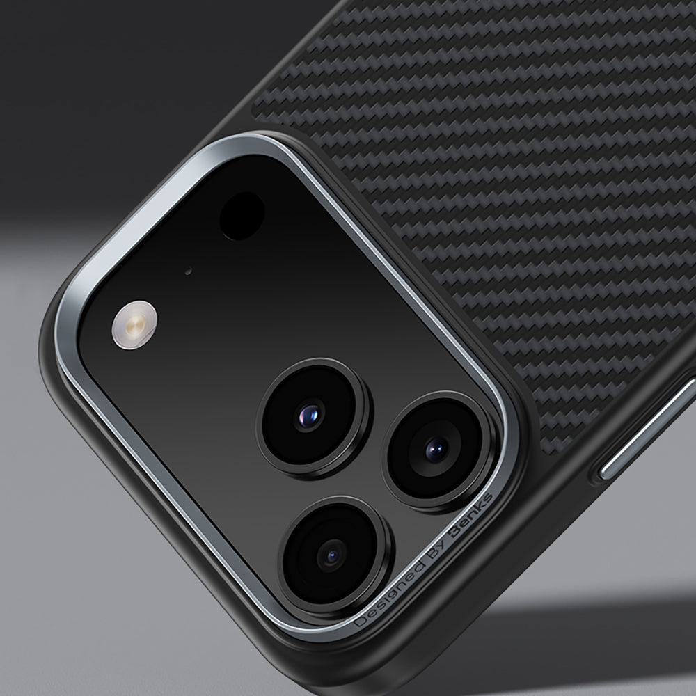 Apple iPhone 17 Air Kılıf Karbon Fiber M-safe Şarj Özellikli Benks Hybrid ArmorPro 600D Kevlar Kapak Siyah