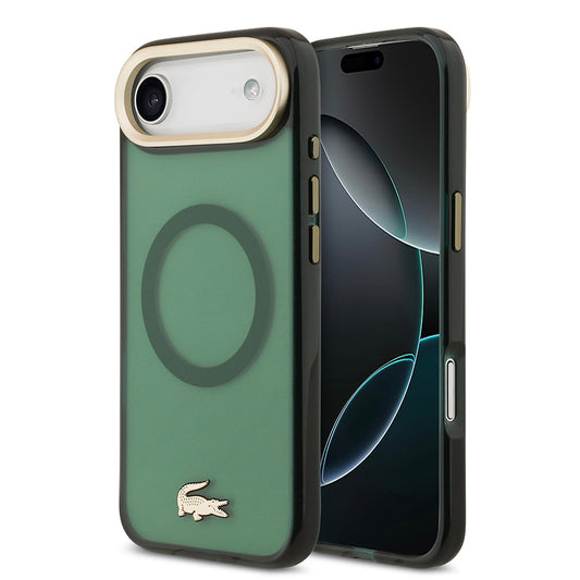 Apple iPhone 17 Air Kılıf Lacoste Orjinal Lisanslı M-safe Şarj Özellikli Gold Timsah Logolu Buzlu Kapak