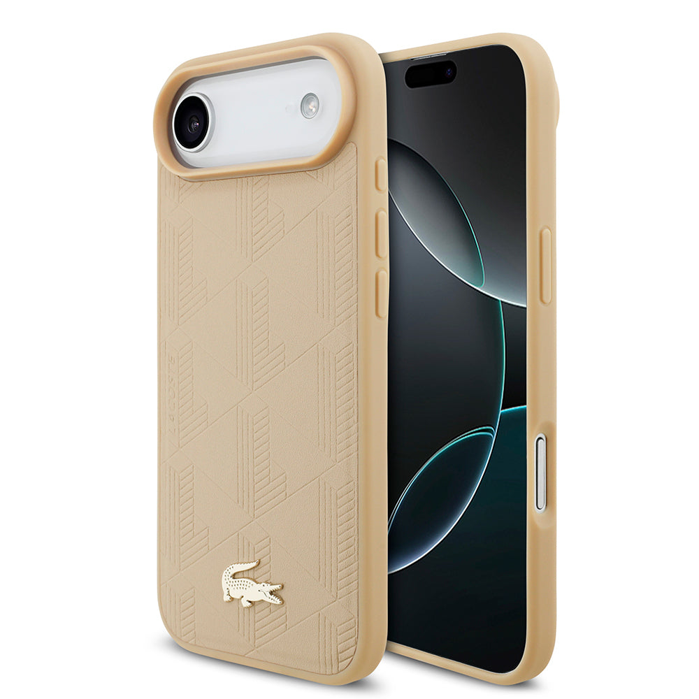 Apple iPhone 17 Air Kılıf Lacoste Orjinal Lisanslı M-safe Şarj Özellikli PU Deri Tasarımlı Karışık Monogram Desenli Kapak