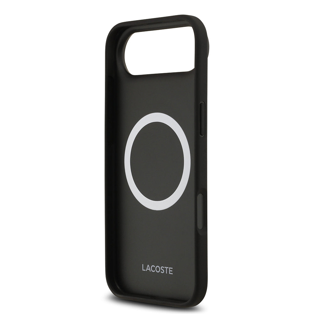 Apple iPhone 17 Air Kılıf Lacoste Orjinal Lisanslı M-safe Şarj Özellikli PU Deri Tasarımlı Metal Logolu Kapak Siyah