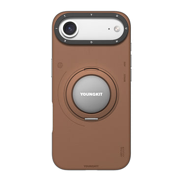 Apple iPhone 17 Air Kılıf M-safe Şarj Özellikli 360 Derece Standlı Basit Mat Deri Desenli Youngkit Tech Leather Serisi Kapak