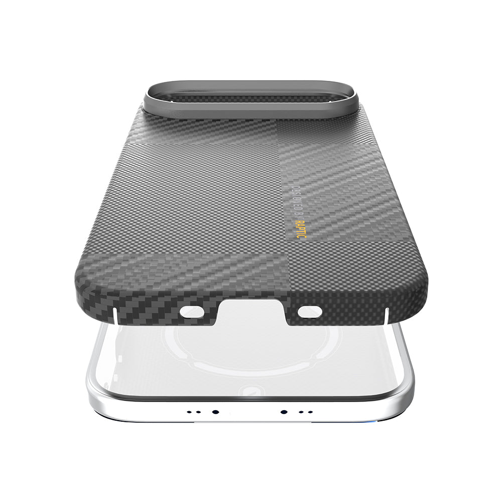 Apple iPhone 17 Air Kılıf M-safe Şarj Özellikli 600D Metal Kamera Çerçeveli Raptic Aramid Fiber Geotik Serisi Kapak Siyah