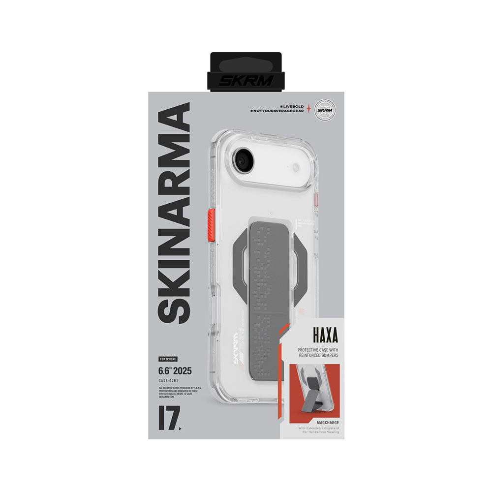 Apple iPhone 17 Air Kılıf M-Safe Şarj Özellikli Airbag Tasarımlı Standlı Skinarma Haxa Kapak Şeffaf