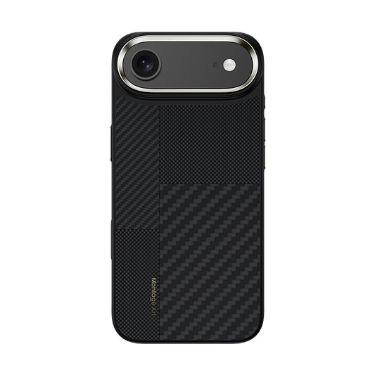 Apple iPhone 17 Air Kılıf M-safe Şarj Özellikli Karbon Fiber Benks Montage Hybrid ArmorPro Kevlar Kapak Siyah