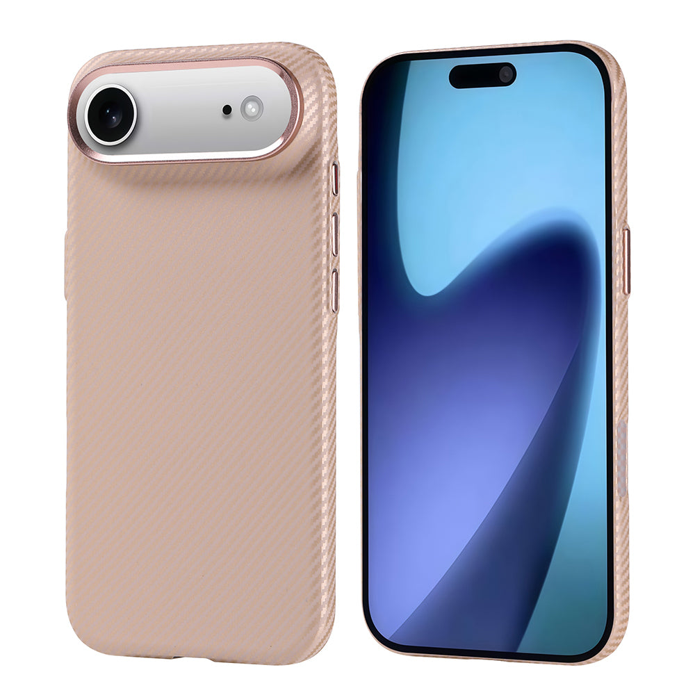 Apple iPhone 17 Air Kılıf M-safe Şarj Özellikli Karbon Fiber Görünümlü Zore Nekst Kapak Bej