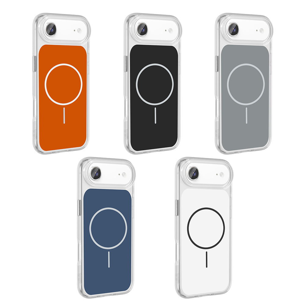 Apple iPhone 17 Air Kılıf M-Safe Şarj Özellikli Metal Buton Tasarımlı Zore İkonik Sert Silikon Kapak Turuncu